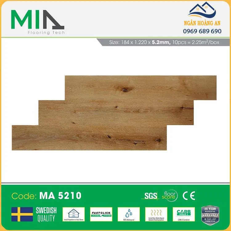 Sàn Nhựa Hèm Khoá Giả Gỗ MIA MA 5210 Dày 5.2mm